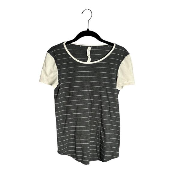 Lululemon Gray and White Striped Short Sleeve Top Round Neckline Size 2 - Picture 1 of 6